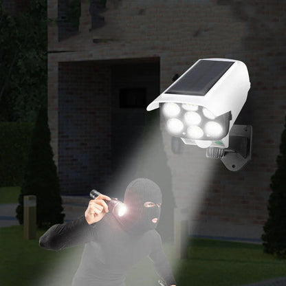 White solar simulation surveillance camera wall light with remote control for outdoor security