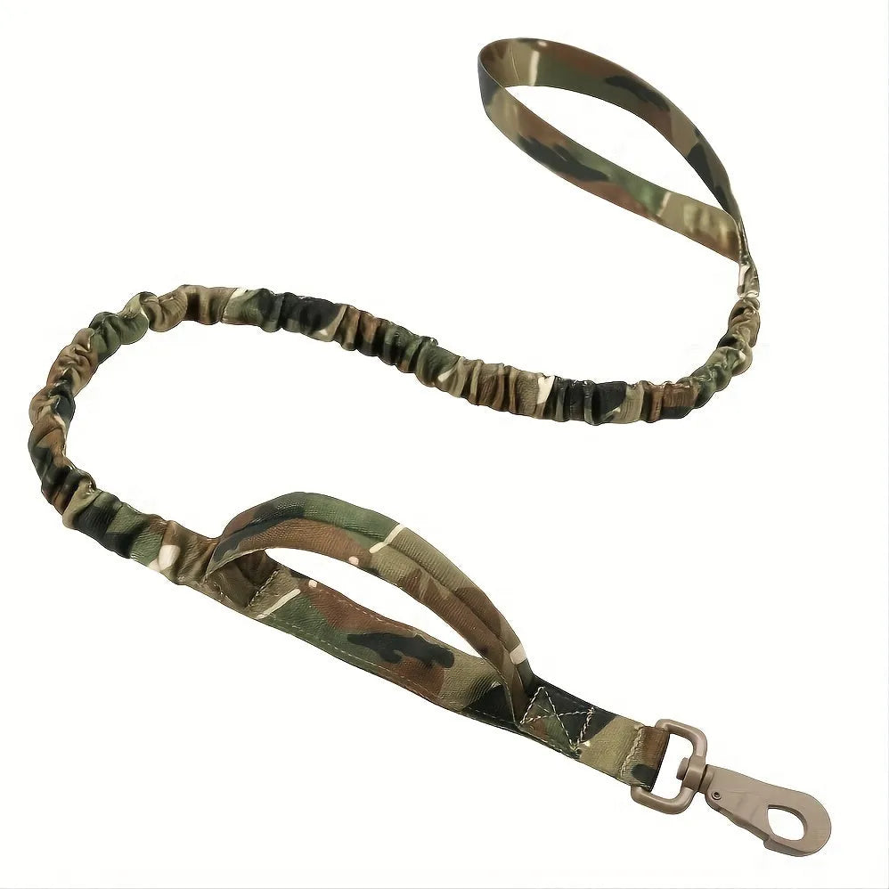 Retractable dog leash for large breeds with ergonomic handle, shown in black, green, and khaki.