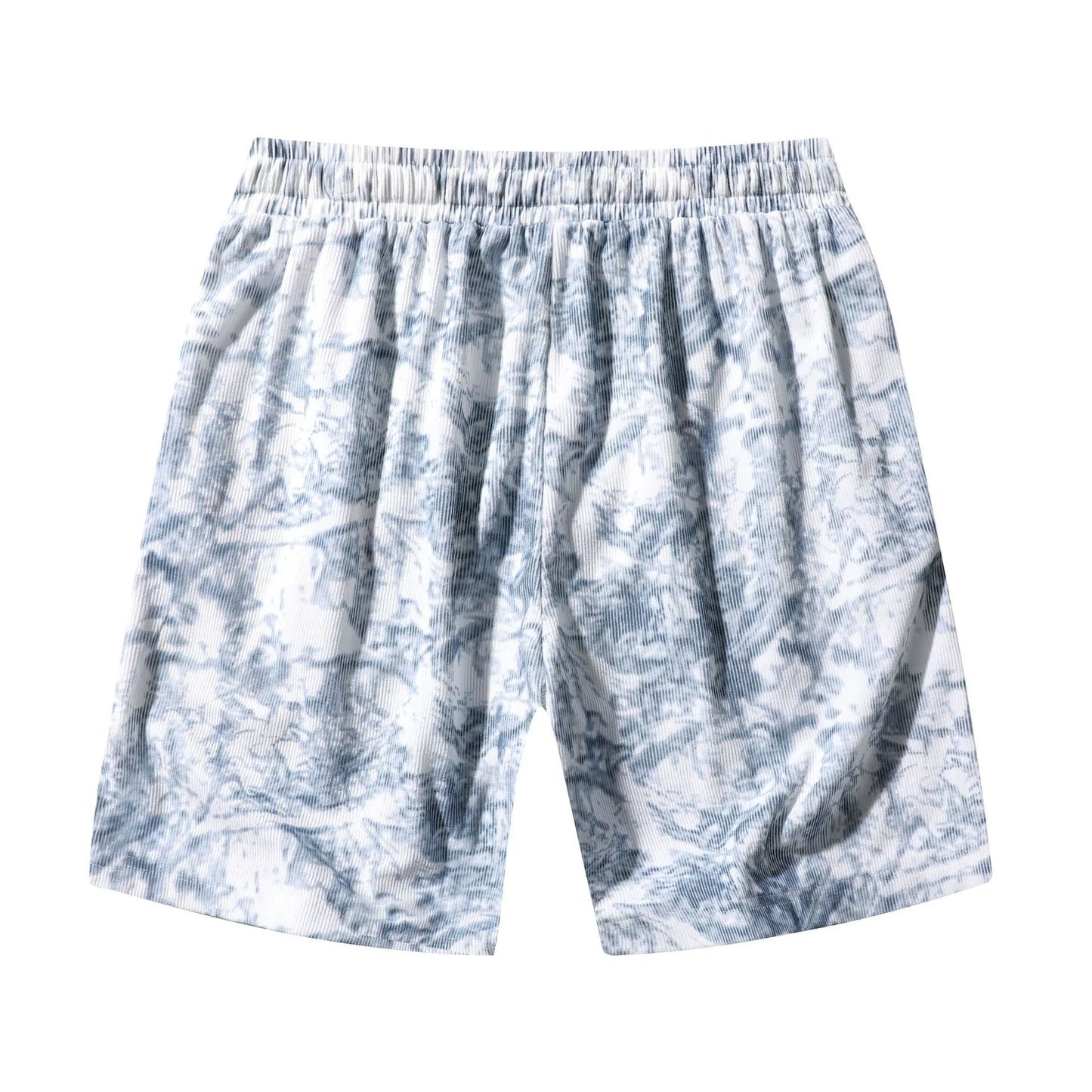 Men's camouflage pattern corduroy athletic shorts with straight leg cut and high waistband