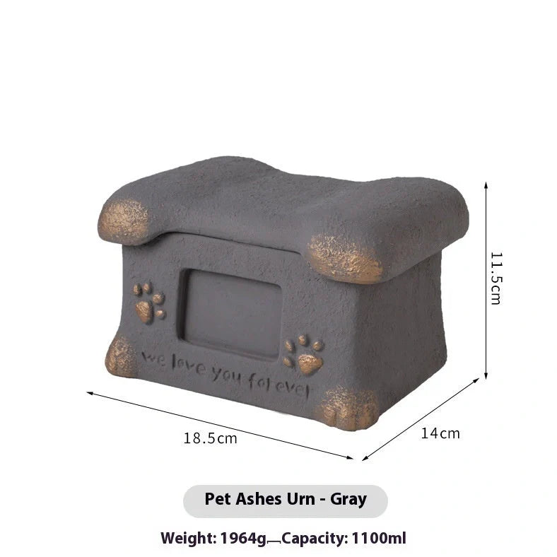 Handmade Polant cement pet cremation casket in black, grey, pink, or white colours with ash urn