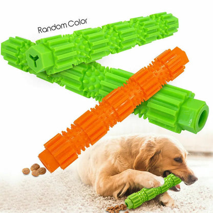 Green and orange rubber dog chew toy for aggressive chewers with treat dispensing feature