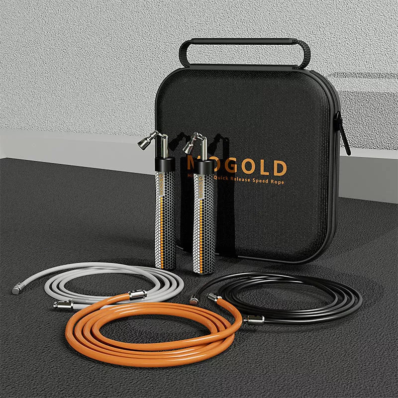 Adjustable steel wire skipping rope with PVC coating and storage bag