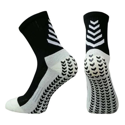 Men's mid-calf athletic socks with non-slip silicone grips in Arrow Black colour with geometric pattern design
