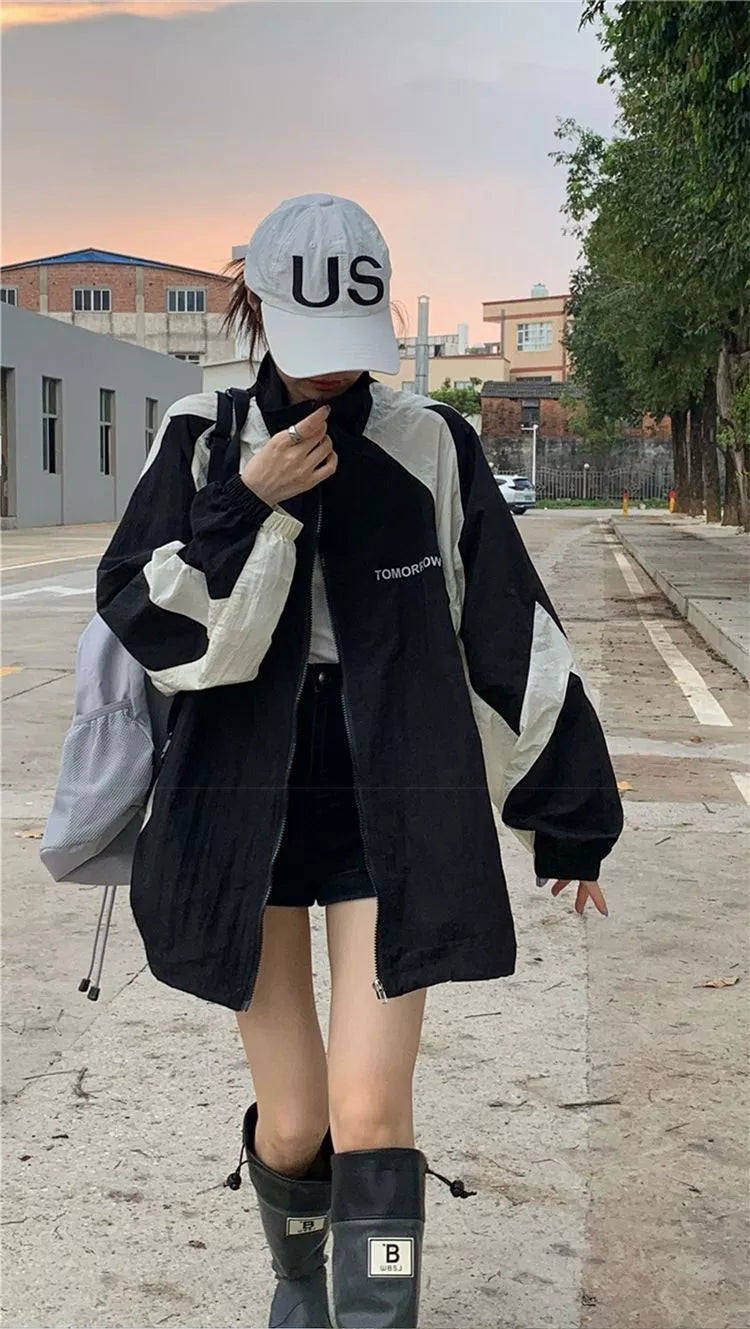 Retro workwear outdoor jacket coat for women with sun protection in black