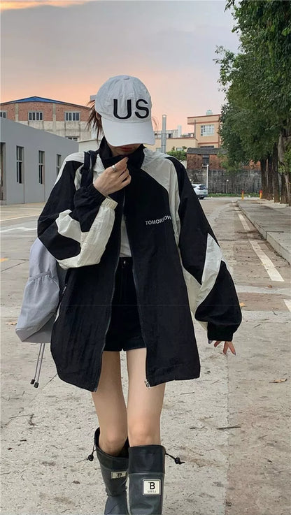 Retro workwear outdoor jacket coat for women with sun protection in black