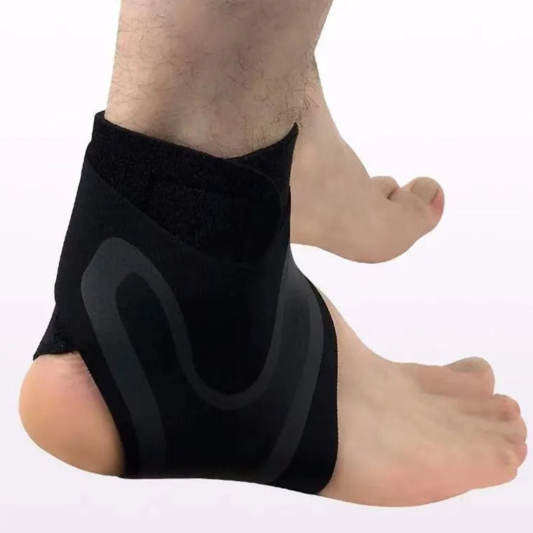 Ankle support brace for sprain recovery and sports protection, right or left foot models in M, L, XL sizes for shoe sizes 37-46, made for running, cycling, basketball, and training to aid ankle joint stabilisation and recovery.