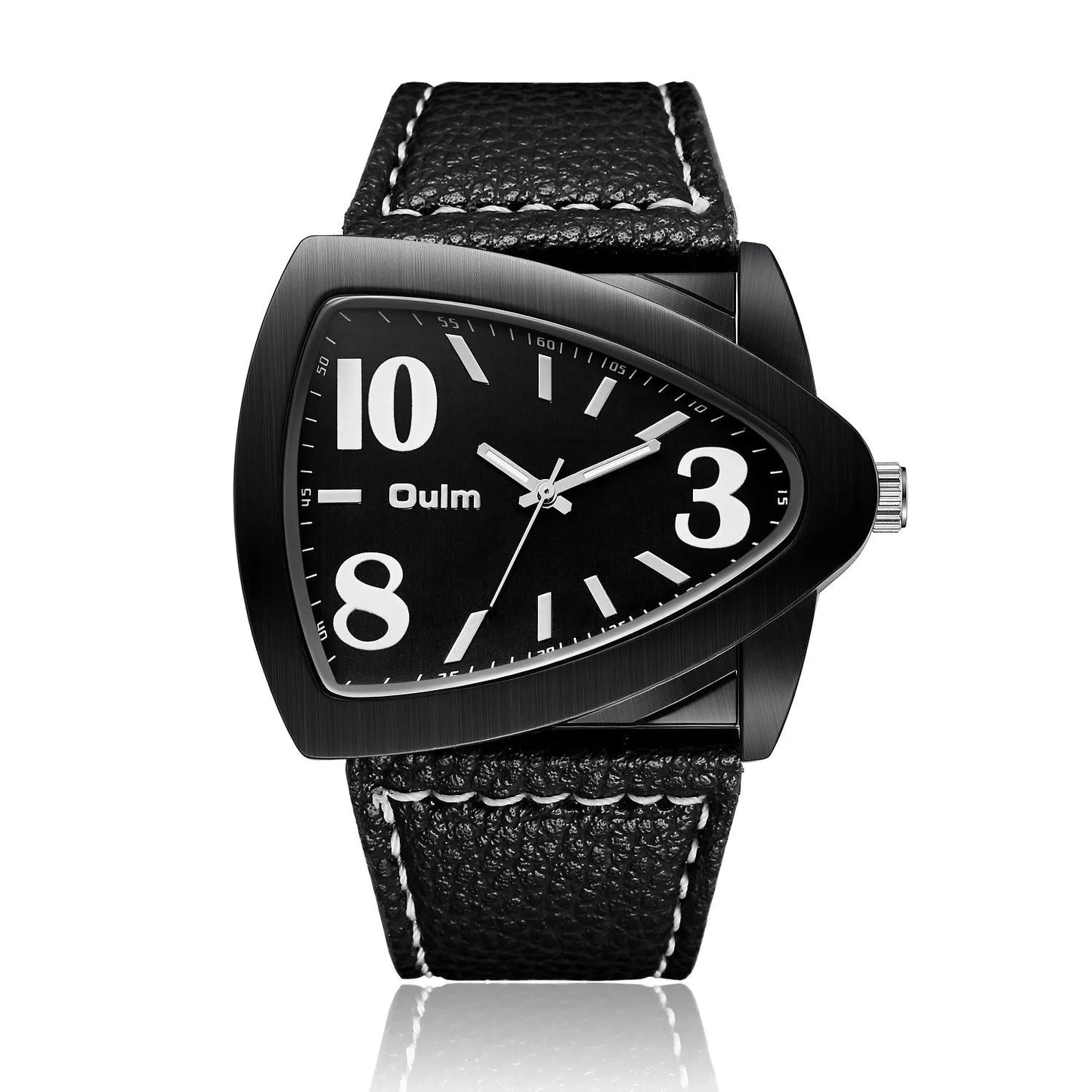 Men's casual triangle belt dial quartz watch with stainless steel bracelet in brown colour.