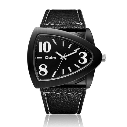 Men's casual triangle belt dial quartz watch with stainless steel bracelet in brown colour.