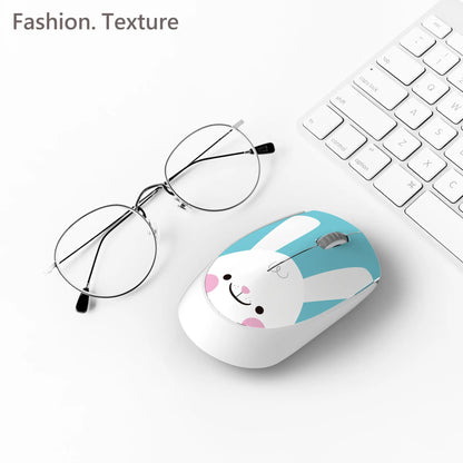 Wireless mini mouse with cartoon animal design showing compact 10.55cm width and USB receiver