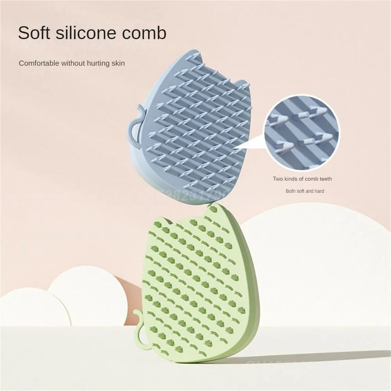 Pet grooming brush sponge silicone cat dog comb versatile cleaning tool 11.5x10x3cm effective pet hair remover static electricity adsorption two types comb teeth blue brown green options comfortable grip washable