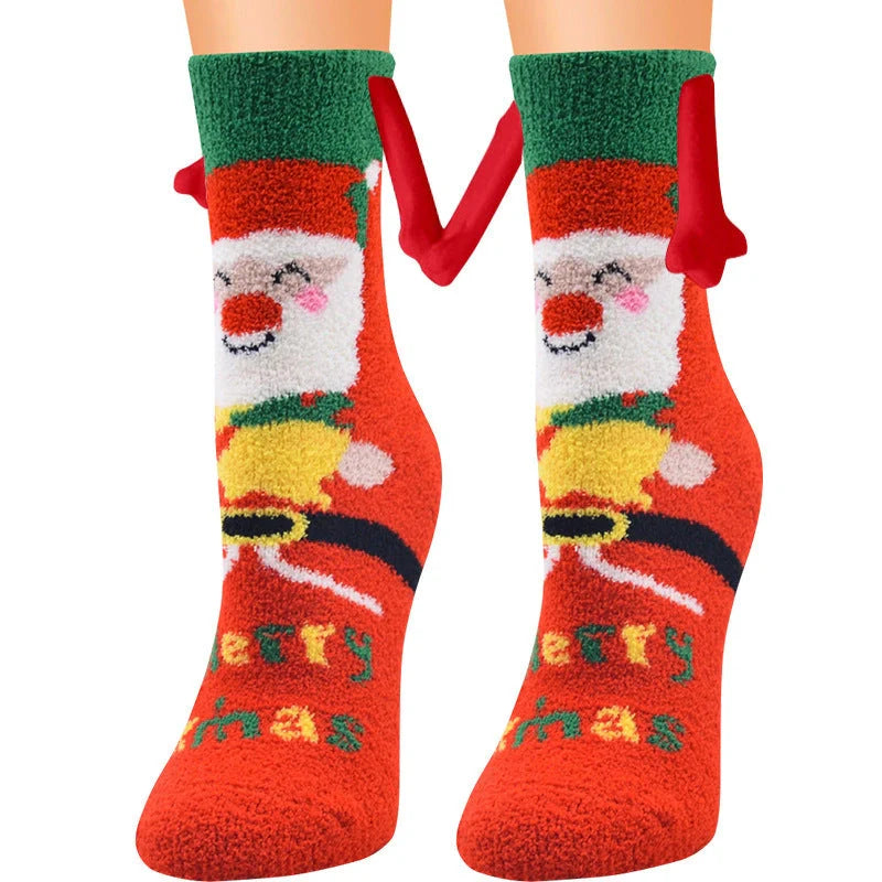 Christmas couple socks with magnetic connection feature and 3D animal patterns