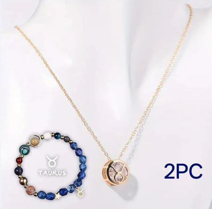 A natural stone beaded necklace and matching adjustable bracelet laid flat.