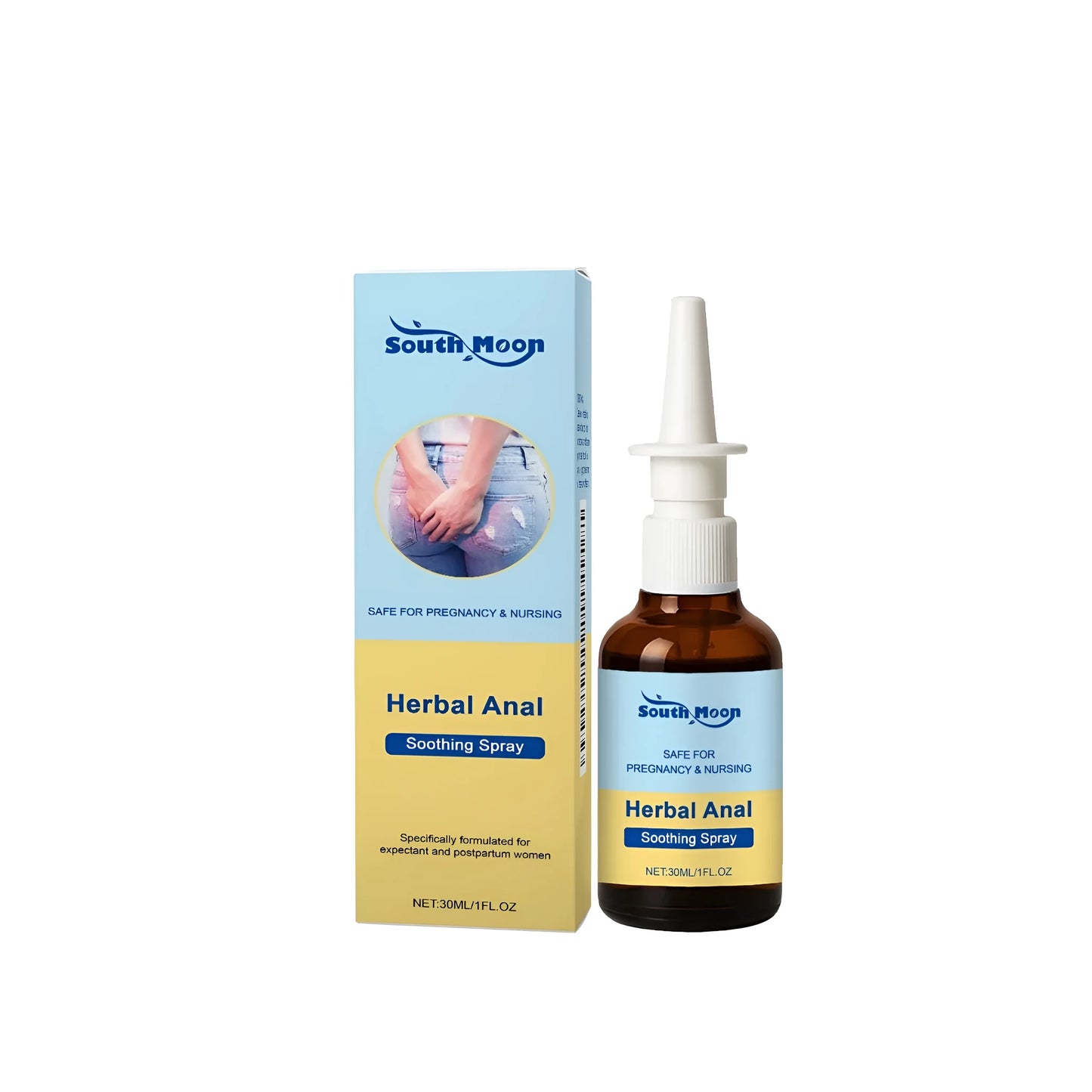 30 ml bottle of perianal soothing spray for women with menthol and aloe.