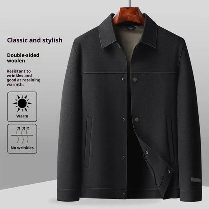 Men's double-faced wool lapel jacket in gray, black, or khaki, solid colour casual fit, sizes M to XXXXL
