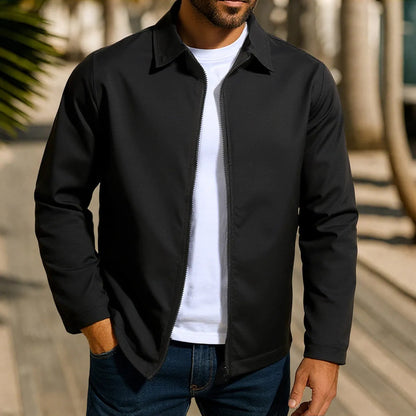 Men's green zipper cardigan jacket with raglan sleeves laid flat.