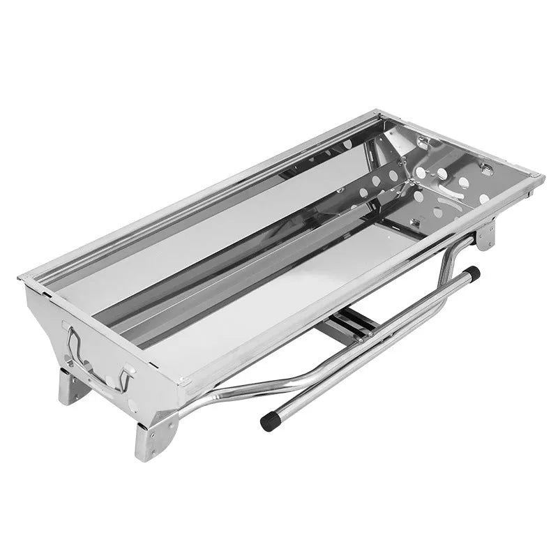 Outdoor Stainless Steel Portable Barbecue Oven: Large 72cm Flip Design with Two Checked Iron Grills for Efficient Charcoal Cooking