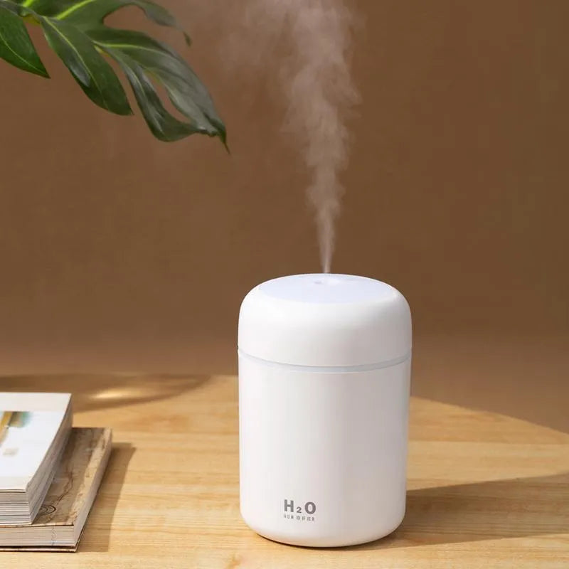 Pink white or navy blue USB desktop humidifier with LED mood lights and 300ml water tank