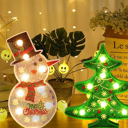 Hand-painted DIY LED Snowman and Christmas Tree Decorative Lamp for holiday decor