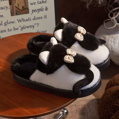 Fluffy cat slippers with non-slip sole in various colors for indoor comfort