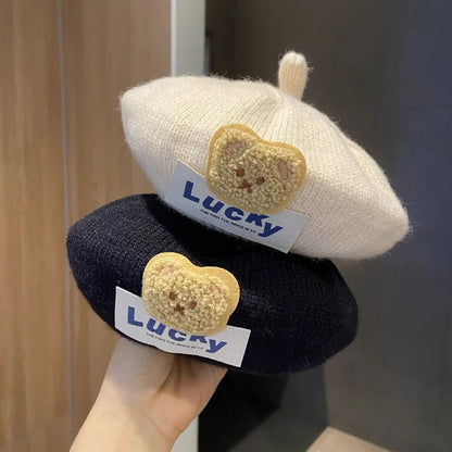 Children's knitted beret in acrylic fabric for winter, sized 45-52cm head circumference