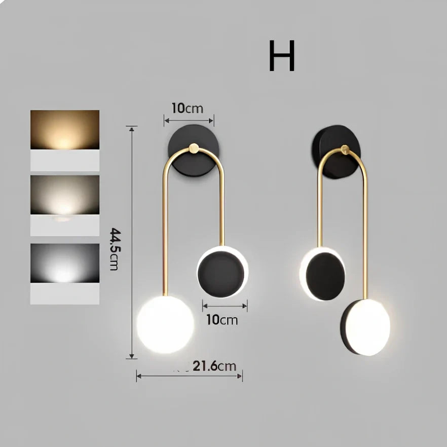 Nordic wall lamp with black gold finish and LED lighting, mounted beside bed with dimming controls