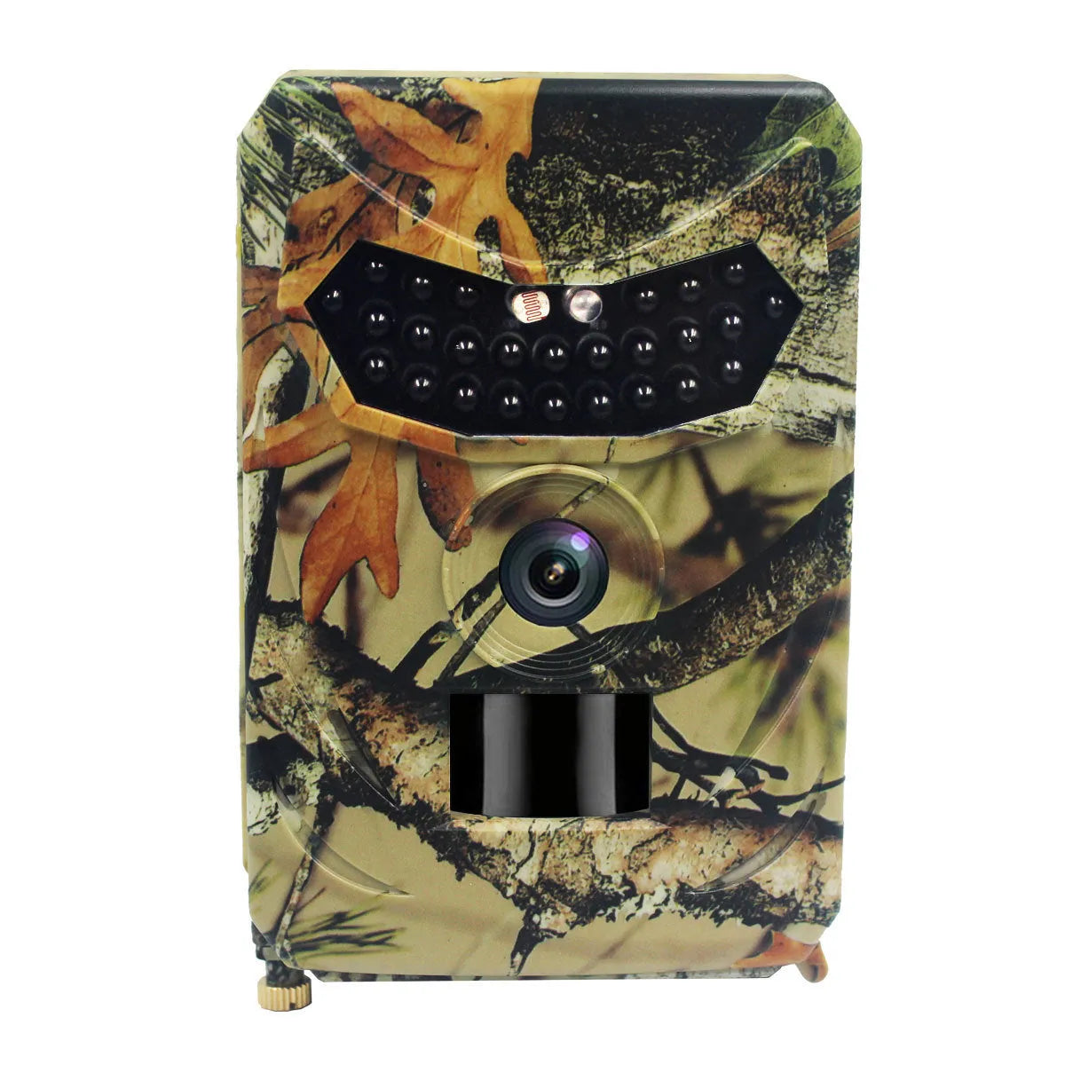 Yellow brown hunting game camera with infrared sensors and compact design for outdoor monitoring
