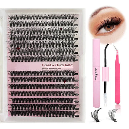 DIY cluster false eyelashes mixed package showing boxes of 30D and 40D lashes with tweezers
