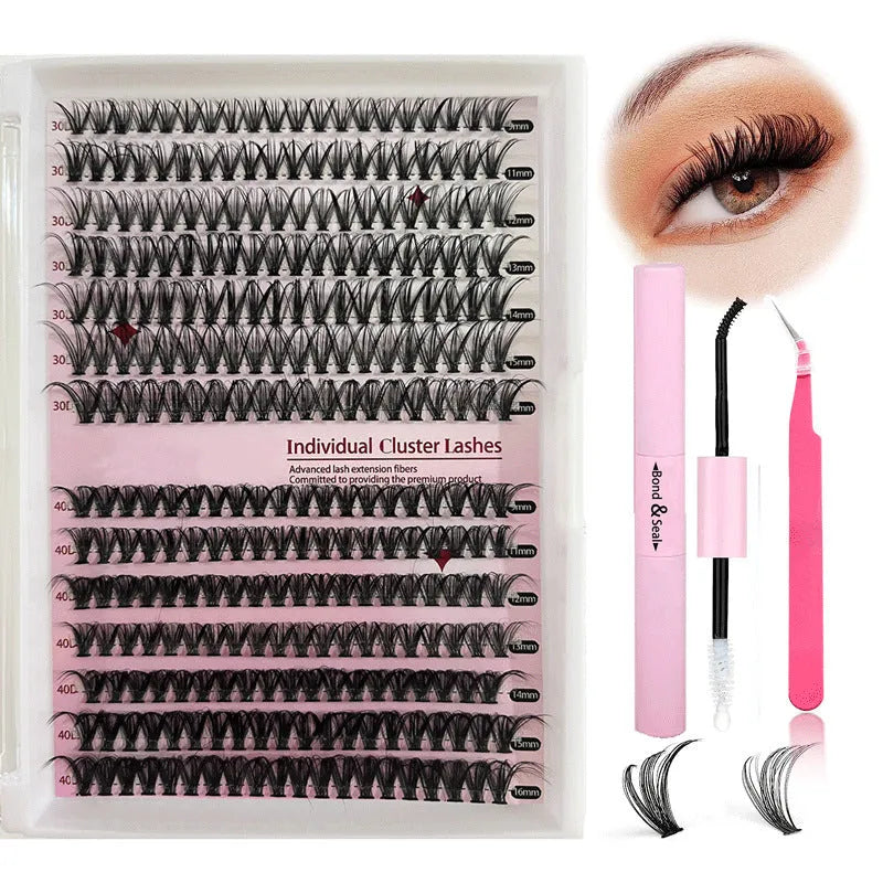 DIY Cluster Lashes Mixed Package False Eyelashes with Tweezers for Volume Lash Sets - High-Grade Fibre Lashes in 9-16mm Lengths with 30D and 40D Clusters for Professional or Home Makeup Application