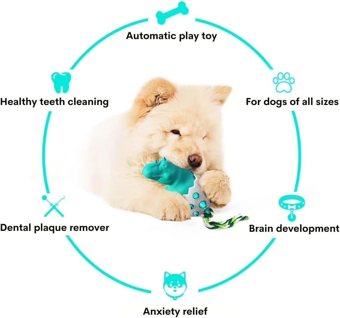 Blue durable dog teething toy with interactive rope, dinosaur design, for aggressive chewers