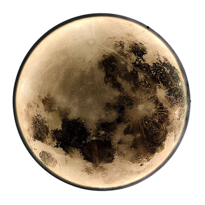 Moon wall lamp with 300mm diameter and warm dimmable light mounted on bedroom wall