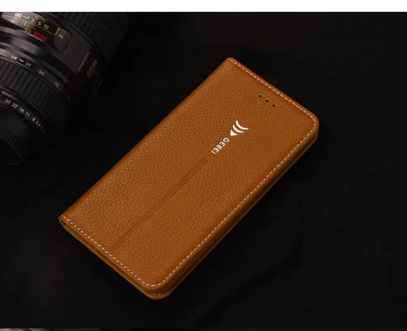 Black PU leather wallet case for iPhone X with cards stored inside