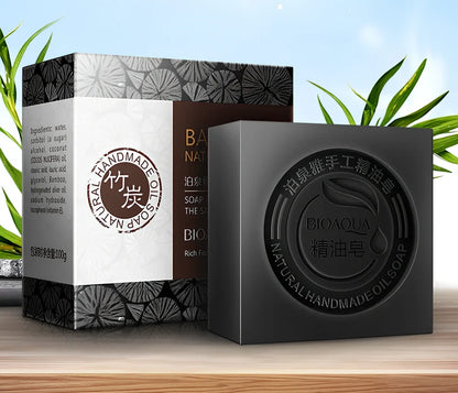 BIOAQUA 100g bamboo charcoal essential oil soap bar with natural ingredients for deep cleansing