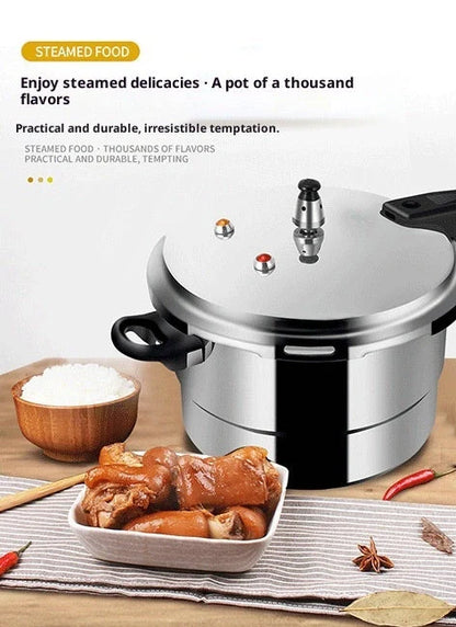 White aluminium alloy pressure cooker with 22cm diameter and double sole bottom for gas and induction cooktops