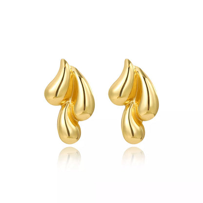 Vintage gold and silver double water drop earrings with glossy finish