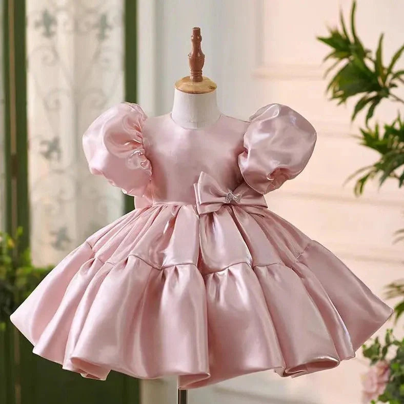 Little girl piano performance costume in acetate fibre fabric with height sizing options