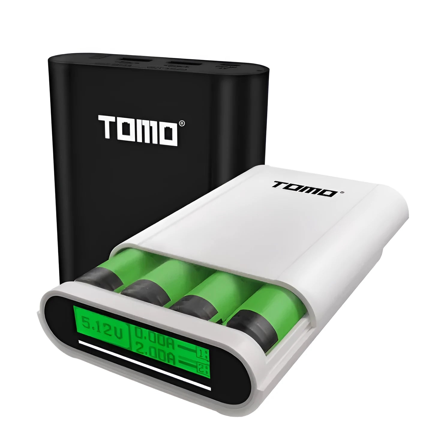 Black and white DIY mobile power box with LCD display for 18650 battery charging