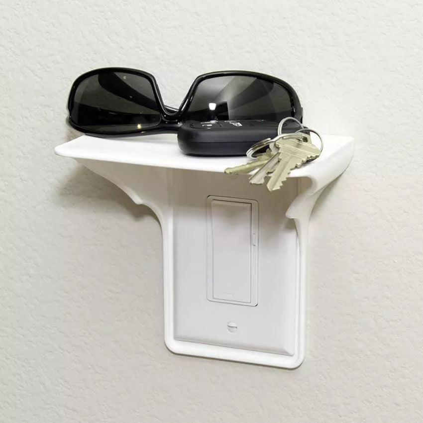 Easy install wall outlet shelf for power perch and storage, fits most USA outlets