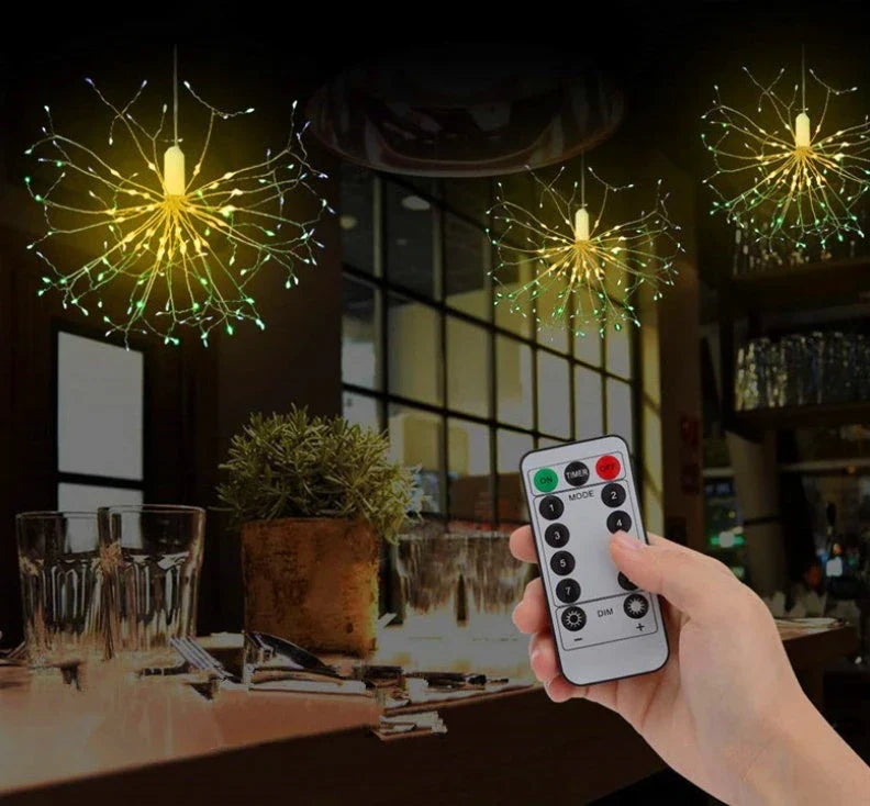 LED Fireworks String Lights with mesmerizing multicolor illumination, perfect for festive celebrations and special occasions.