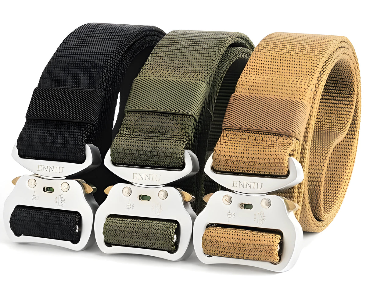 125cm nylon tactical belt with aluminium alloy buckle in black, brown, or green