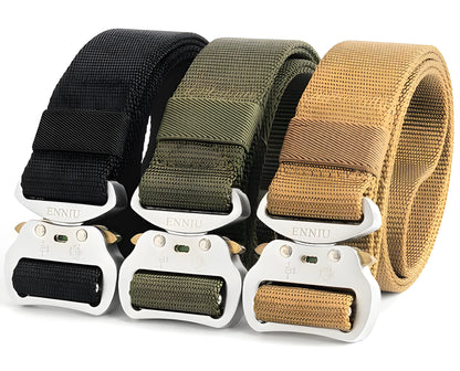 125cm nylon tactical belt with aluminium alloy buckle in black, brown, or green