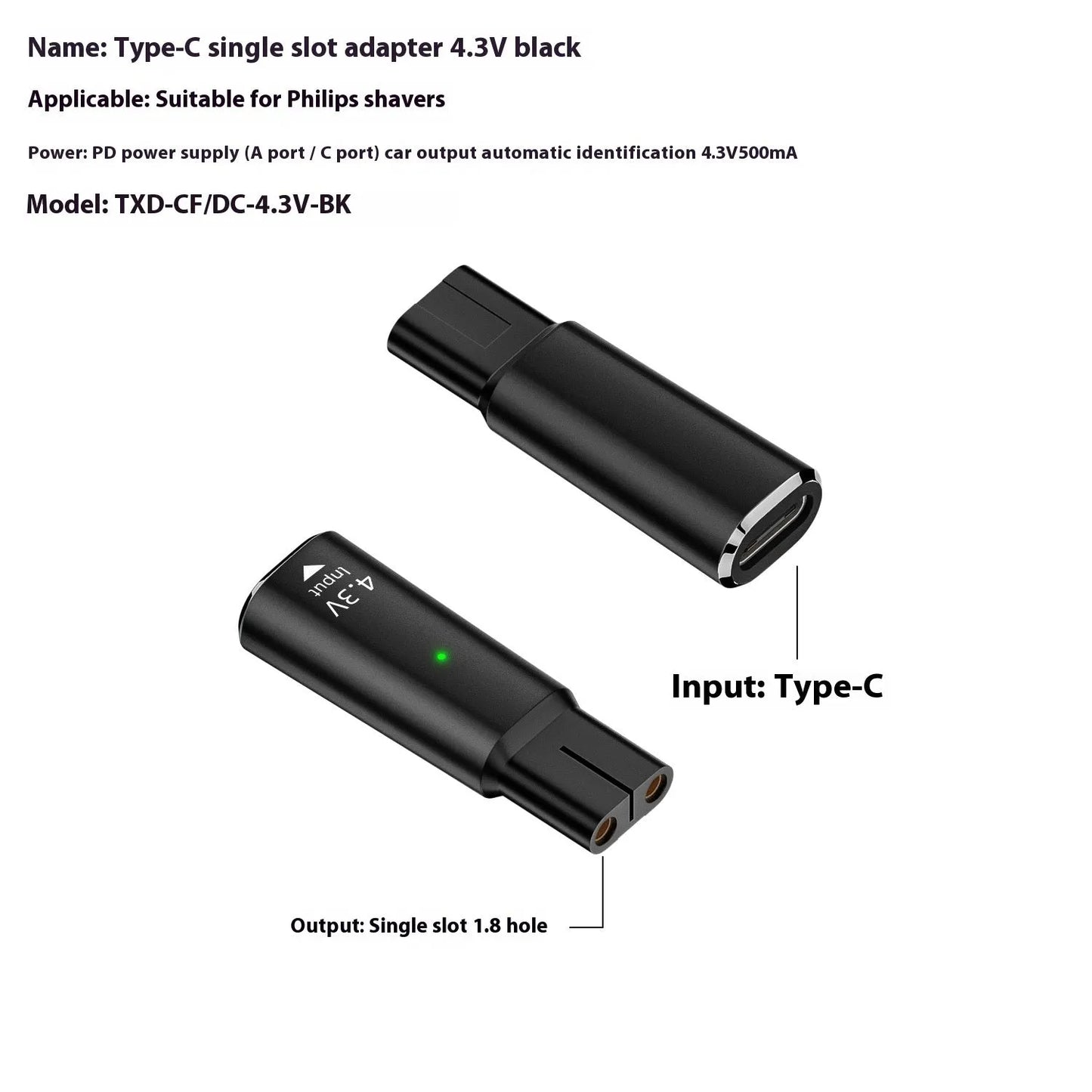 USB-C electric shaver hair clipper charging adapter with aluminium alloy housing measuring 6.5cm