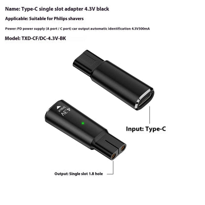 USB-C electric shaver hair clipper charging adapter with aluminium alloy housing measuring 6.5cm