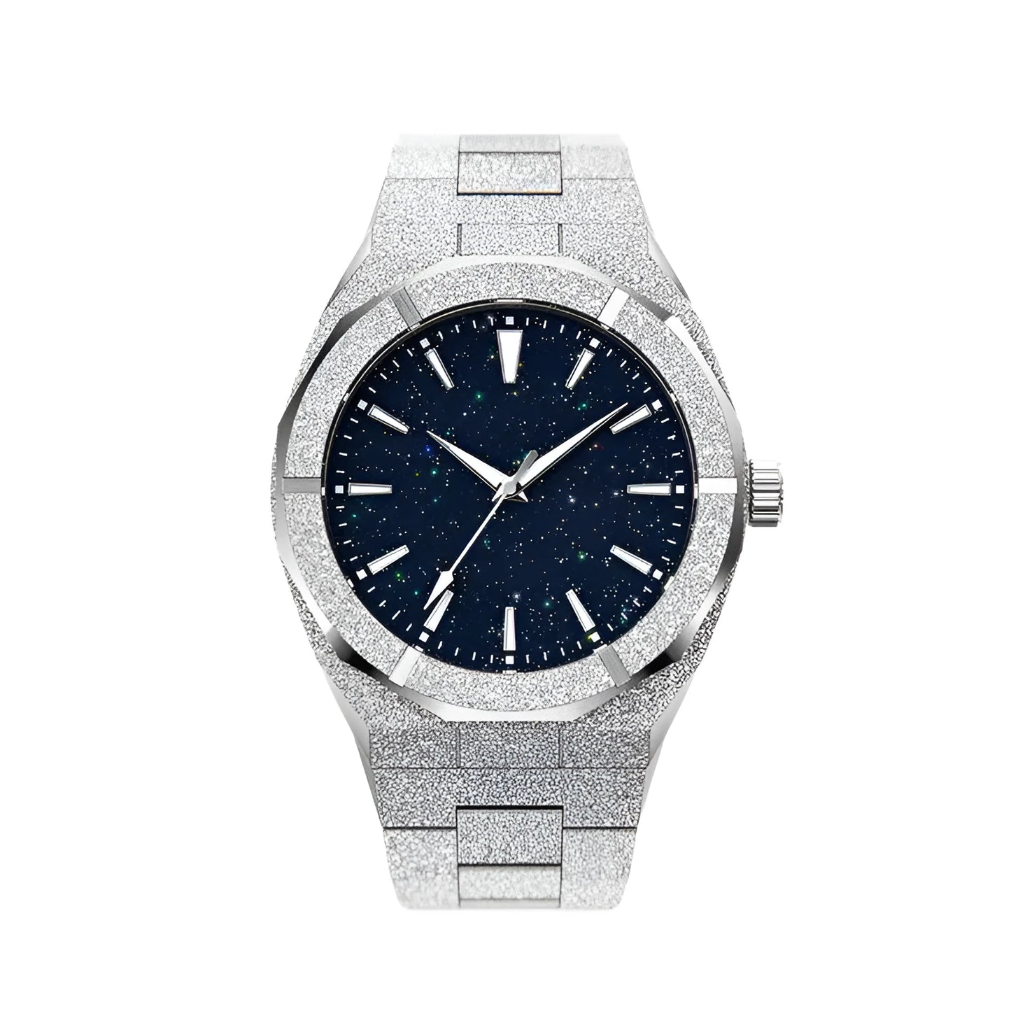 Stainless steel men's waterproof business watch with a 42mm dial on wrist.