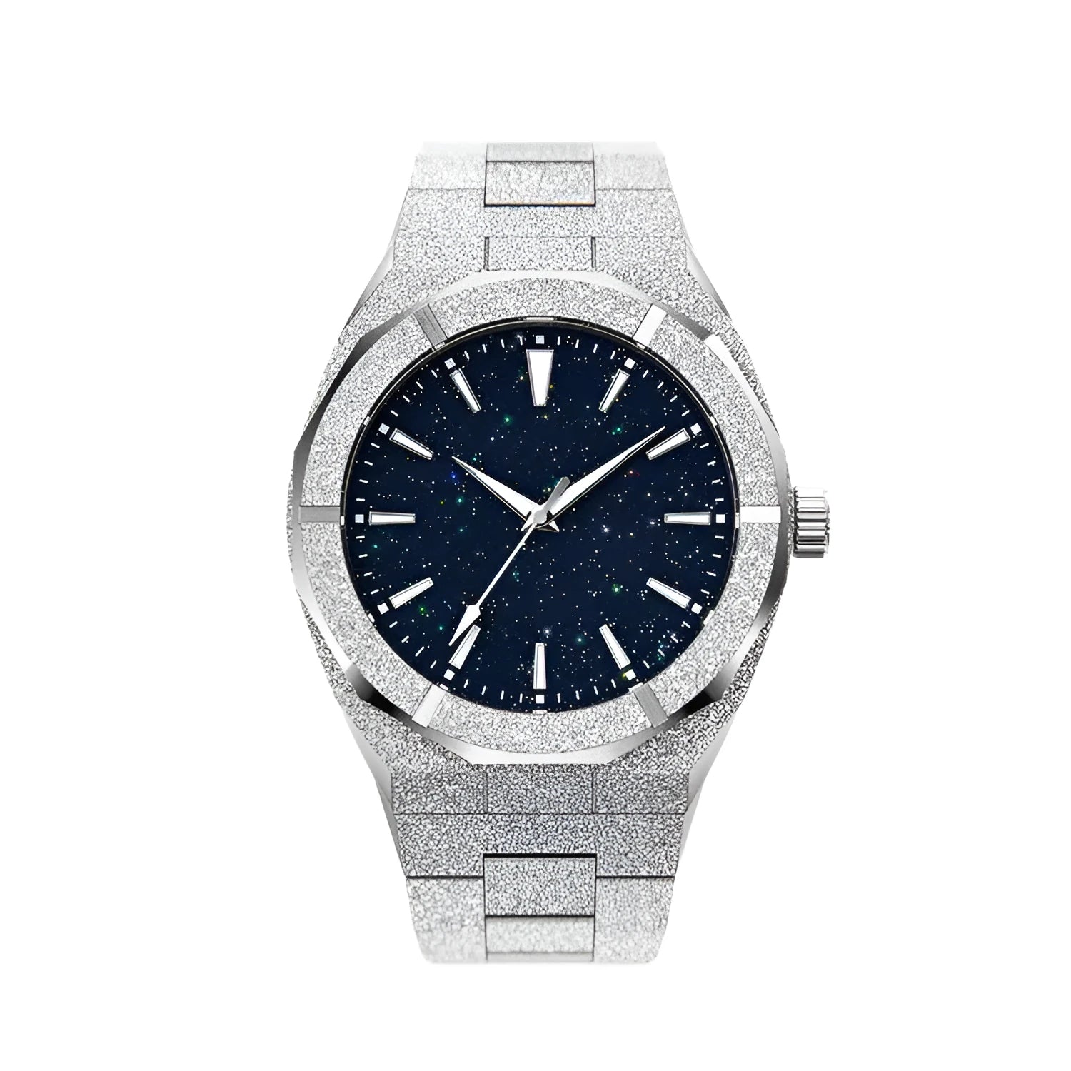 Stainless steel men's waterproof business watch with a 42mm dial on wrist.