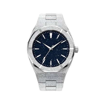 Stainless steel men's waterproof business watch with a 42mm dial on wrist.