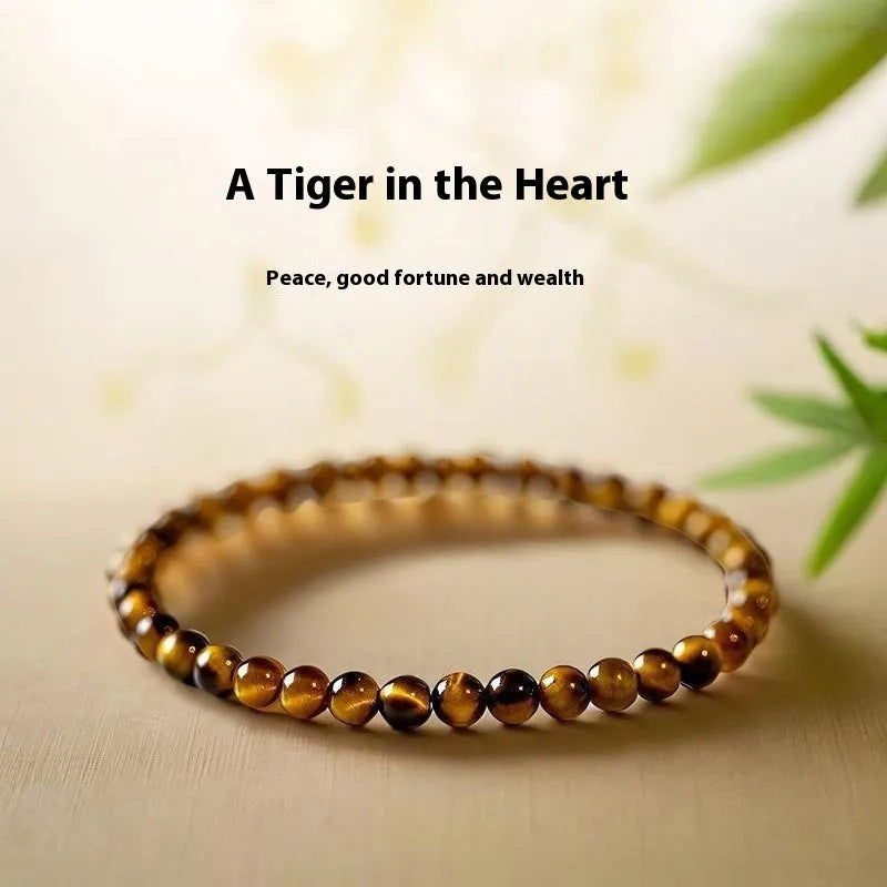 Handcrafted geometric tigereye bracelet in new Chinese style, showing 4mm, 6mm, and 8mm bead size options.