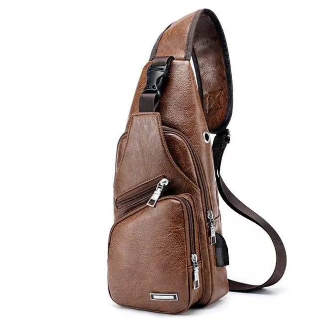 Waterproof one-shoulder messenger bag in light brown and black, featuring dual compartments