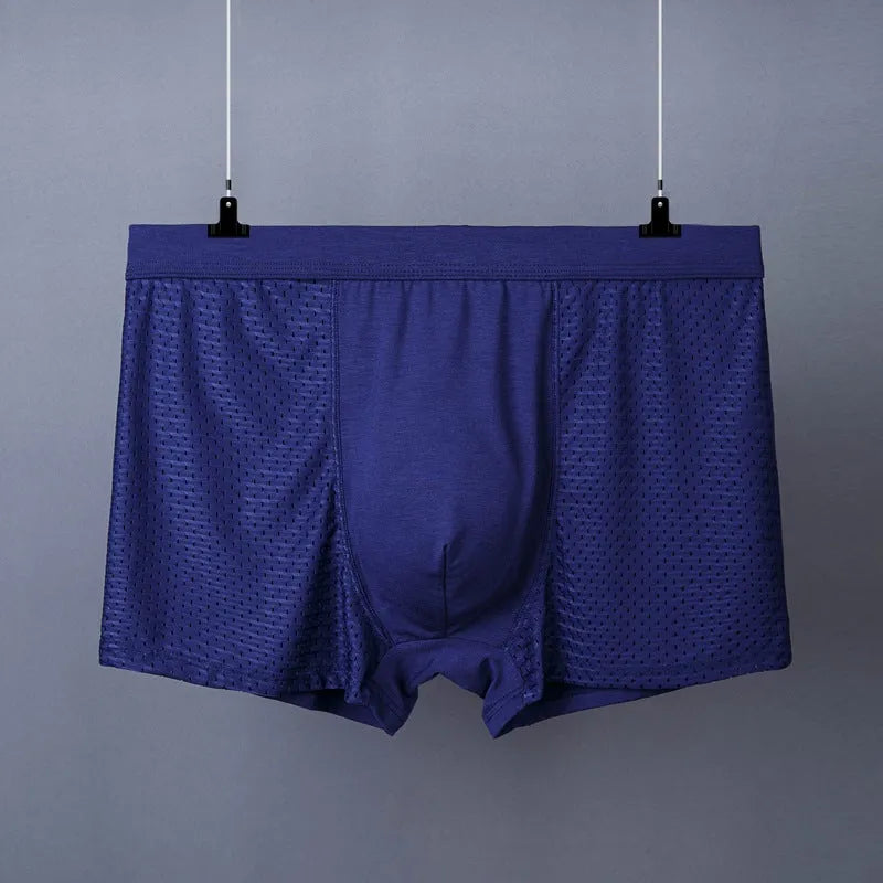 Men's plus size boxer shorts in black, modal cotton blend, breathable mesh, mid waist, sizes XL-7XL