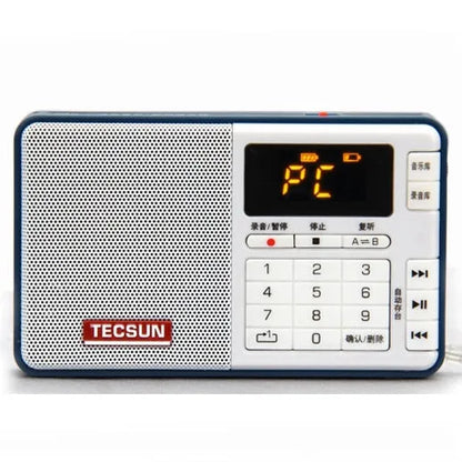 Tecsun Q3 portable digital audio player with FM radio in multiple colour choices on a white background