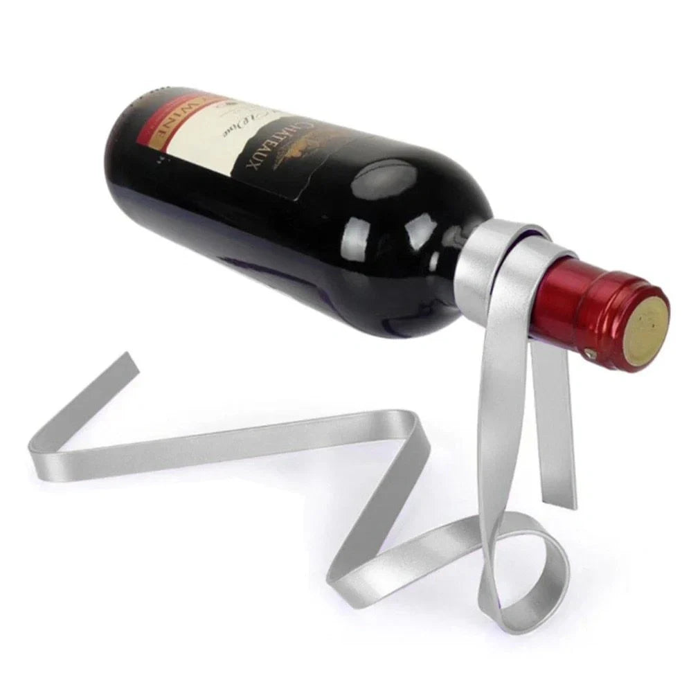 Floating illusion wine bottle holder measuring 36x16cm in black, gold, or red colours